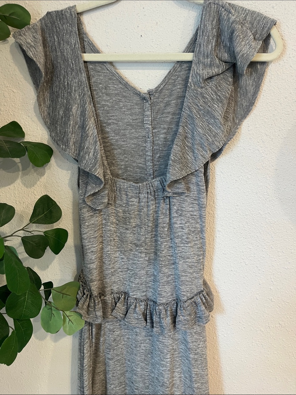 Free People Beach Gray Ruffle Button-Front Maxi Dress size small - Picture 3 of 4